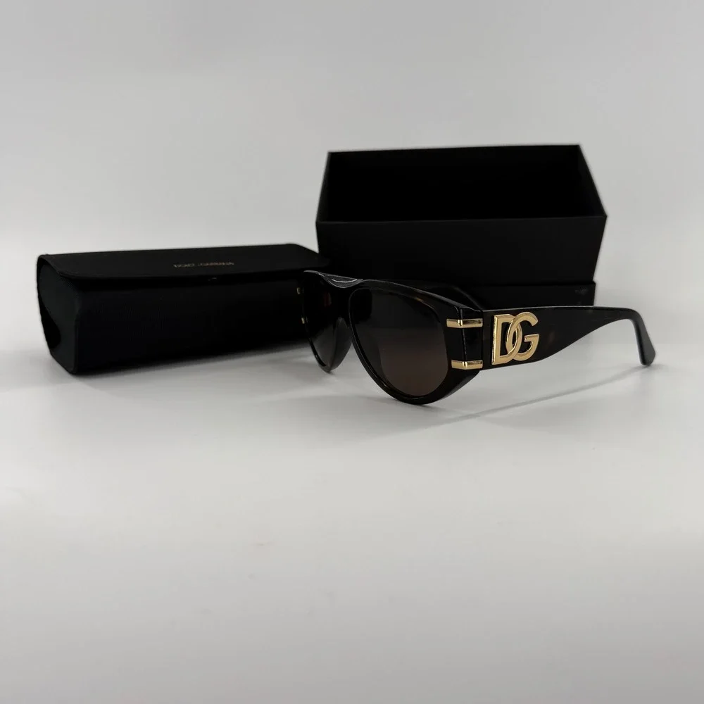 Dolce & Gabbana DG 4499 Dark Havana Tortoise Sunglasses Gold DG Logo Pilot 57mm‎